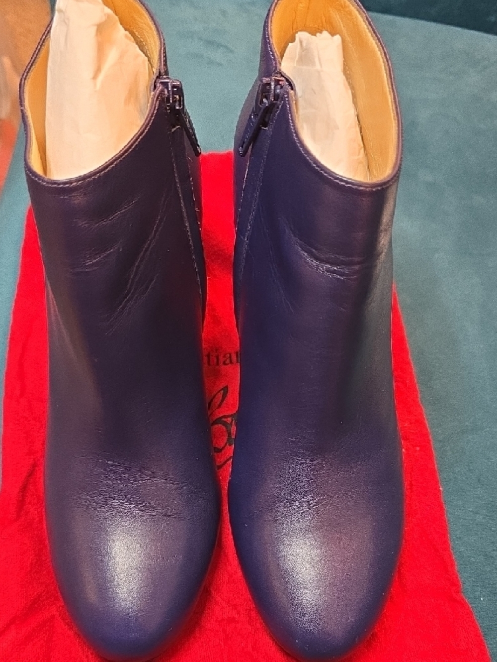Christian Louboutin Navy Leather Ankle Belle 85 Calfskin Booties
